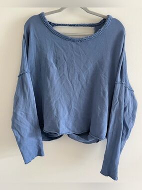 Aerie Women’s Soft Blue Open Back Sweatshirt S Terry Cloth Cropped Oversized